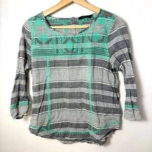 THML Anthropologie Top Womens Medium Woven Aztec Embroidered 3/4 Sleeve Boho